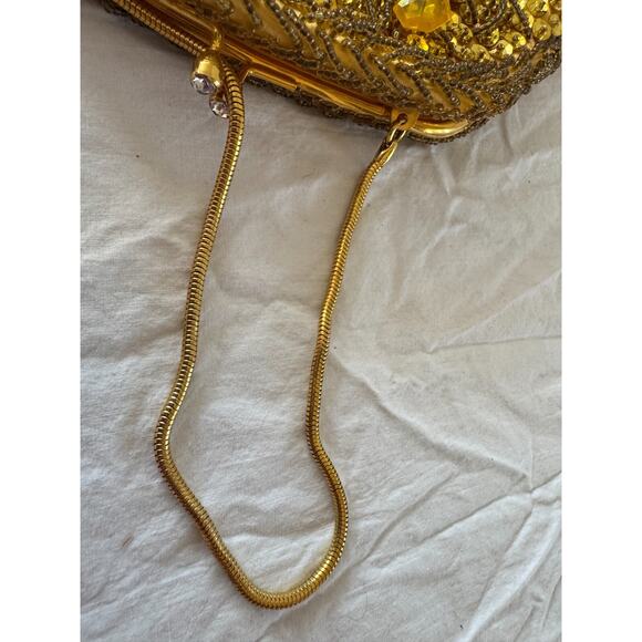 Vtg Richere Bag by Walborg Dangle Beads Sequins Yellow Gold Purse Evening Bag - Picture 8 of 10